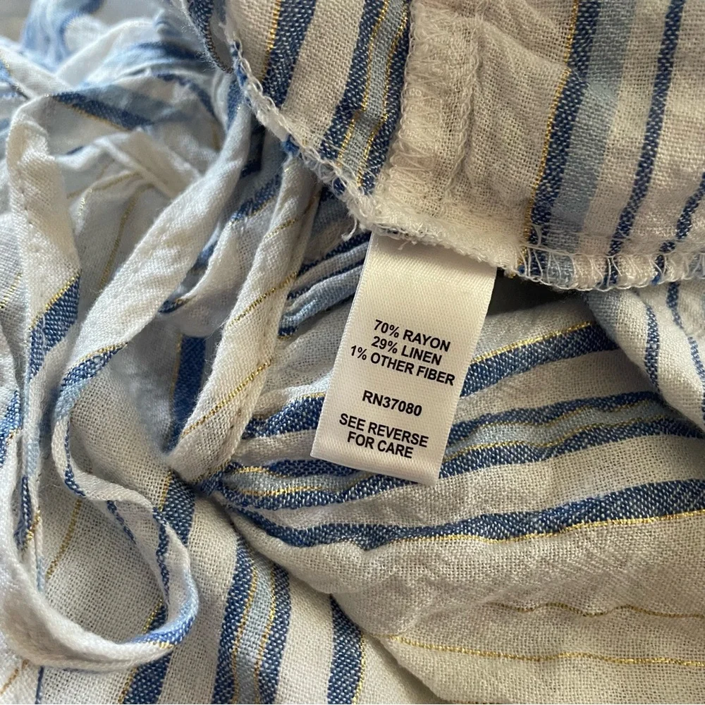 Cato blue and white striped with gold threads boho oversized swing Top size M - Picture 8 of 9